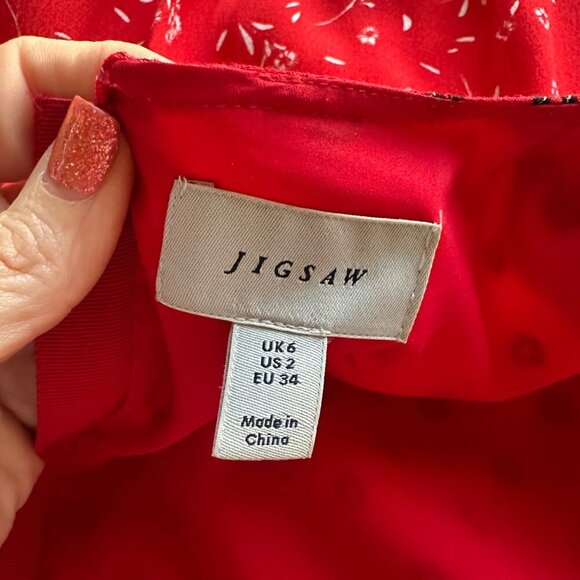 Jigsaw African Spot Tea Midi Dress Red Womens Size 2 UK 6 Office Boho Work Red - Picture 7 of 9